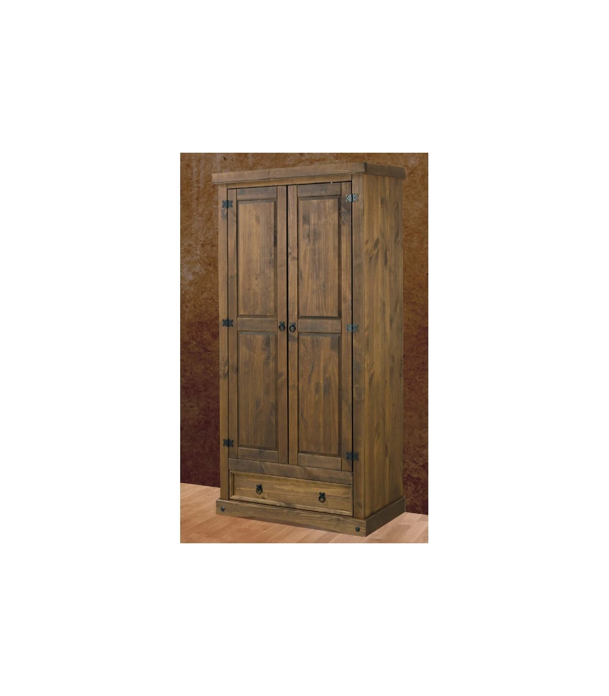 Armario rustico 1 puerta y dos cajones en madera maciza de pino