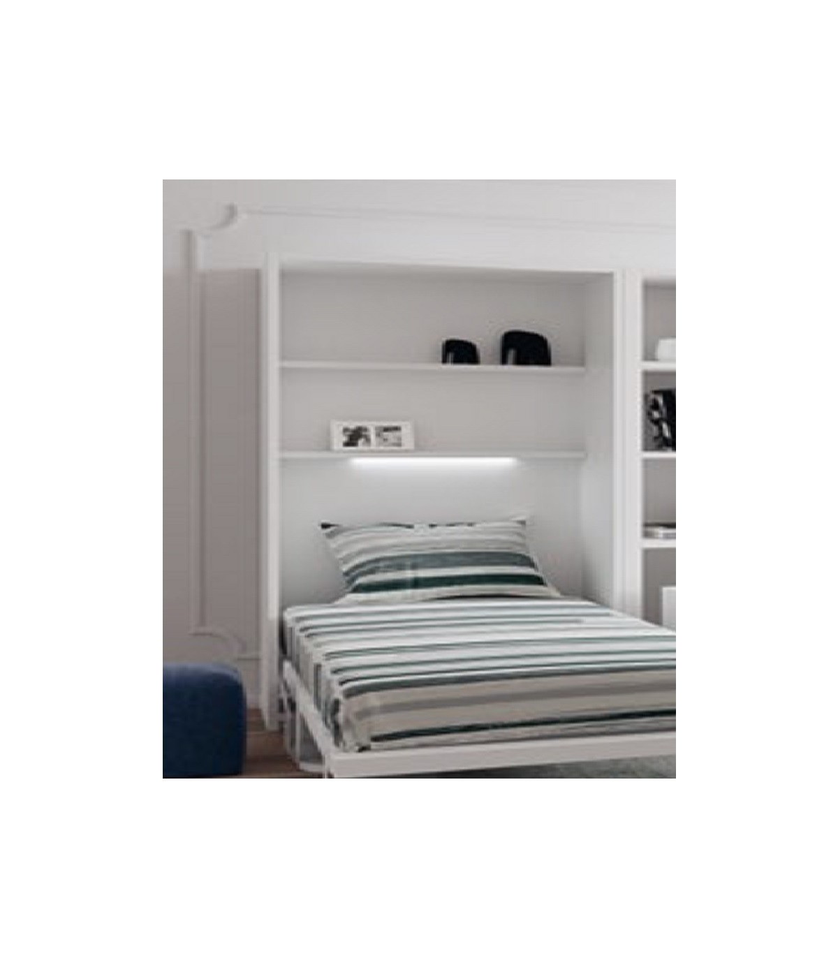 Dormitorio con 2 camas abatibles verticales con altillo y estantería central