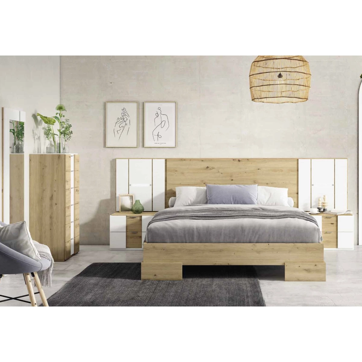 DORMITORIO MATRIMONIO CUENCA CABECERO + MESILLAS PARA 135 cm. OPCIONES  CABECERO Y MESILLAS SIN CAMA