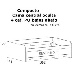 Compacto de frontal abatible con dos camas de 90x190 cm. con cajón canapé  oculto