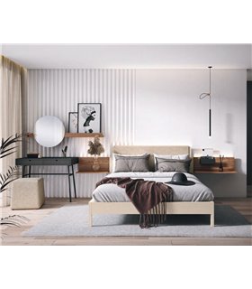 Dormitorio con cama completa tapizada