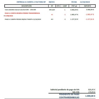 SEGUNDA ENTREGA A CUENTA PEDIDO SEGÚN PRESUPUESTO 08/015 - CARISIO FERNÁNDEZ