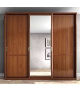 Armario corredera tres puertas puertas madera/espejo en diseño clásico con moldura