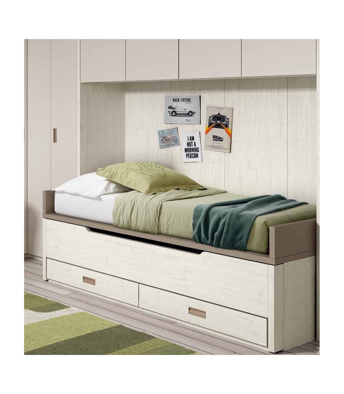 Cama individual con estructura de cama con 2 cajones, cama