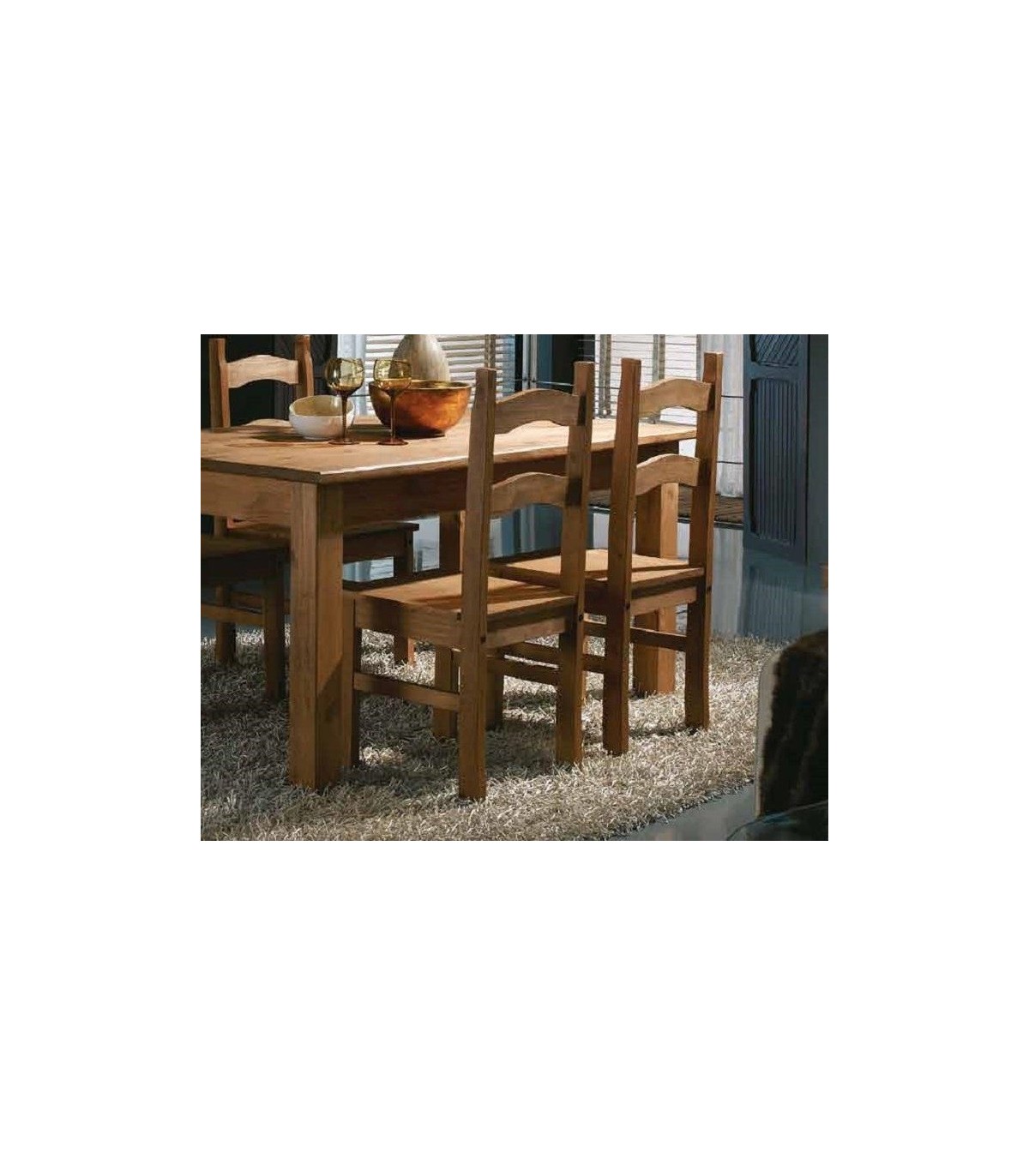 Conjunto mesa fija y sillas salón comedor estilo rústico cera nogal Veracruz